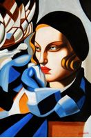 Afbeelding van Homage of Tamara de Lempicka - Der blaue Schal d91736 60x90cm Ölbild handgemalt