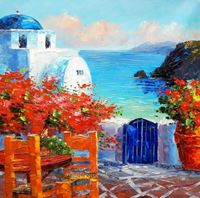Εικόνα της Modern Art - Gartenterasse auf Santorin e91756 60x60cm Ölbild handgemalt
