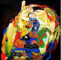 Afbeelding van Gustav Klimt - Jungfrauen e91762 60x60cm Jugendstil Ölgemälde handgemalt