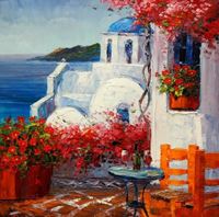 Εικόνα της Modern Art - Gartenterasse auf Santorin e91764 60x60cm Ölbild handgemalt