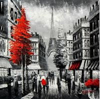 Εικόνα της Modern Art - Paris Spaziergang am Abend e91765 60x60cm Ölbild handgemalt