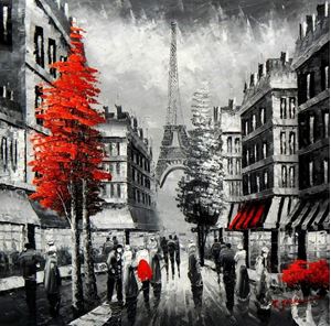 Εικόνα της Modern Art - Paris Spaziergang am Abend e91765 60x60cm Ölbild handgemalt