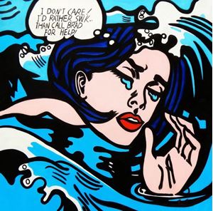 Afbeelding van Homage to Roy Lichtenstein -  Do not care Pop Art e91766 60x60cm exquisites Ölbild handgemalt