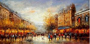 Picture of Modern Art - Paris Spaziergang im Sommer f91775 60x120cm Ölbild handgemalt