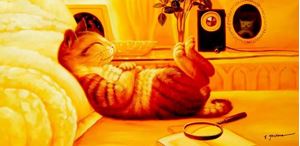 Εικόνα της Modern Art - The chilling cat f91784 60x120cm putziges Ölgemälde handgemalt