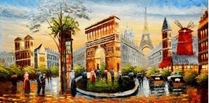 Picture of Modern Art Pariser Stadtleben im Sommer f91788 60x120cm Ölgemälde handgemalt