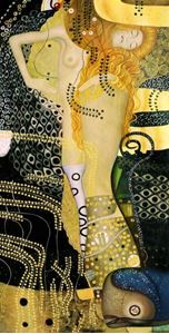Afbeelding van Gustav Klimt - Wasserschlangen I f91999 60x120cm imposantes Ölgemälde handgemalt