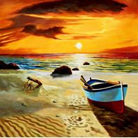 Εικόνα της Sonnenuntergang am Strand von Sylt g91799 80x80cm exzellentes Ölgemälde