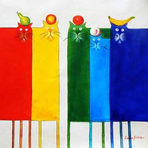 Εικόνα της Pop Art - Das lustige bunte Katzenquintett g91805 80x80cm witziges Ölbild