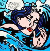 Afbeelding van Homage to Roy Lichtenstein -  Do not care Pop Art g91809 80x80cm exquisites Ölbild handgemalt