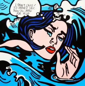 Afbeelding van Homage to Roy Lichtenstein -  Do not care Pop Art g91809 80x80cm exquisites Ölbild handgemalt
