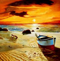 Εικόνα της Sonnenuntergang am Strand von Sylt g91813 80x80cm exzellentes Ölgemälde