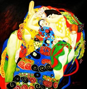 Afbeelding van Gustav Klimt - Jungfrauen g91820 80x80cm Jugendstil Ölgemälde handgemalt