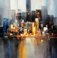 Afbeelding van Abstrakt New York Manhattan Skyline bei Nacht g91829 80x80cm Gemälde handgemalt