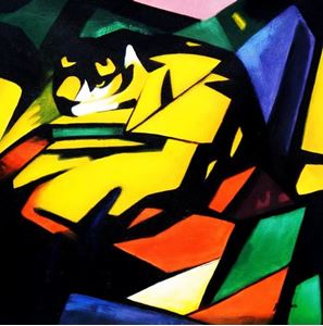 Afbeelding van Franz Marc - Der Tiger g91843 80x80cm Expressionismus Ölgemälde handgemalt