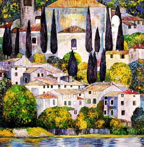 Afbeelding van Gustav Klimt - Malcesine am Gardasee g92000 80x80cm Ölbild handgemalt Museumsqualität