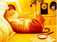 Εικόνα της Modern Art - The chilling cat i91876 80x110cm putziges Ölgemälde handgemalt