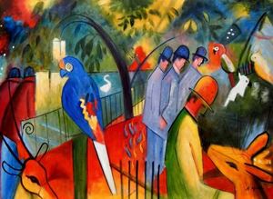 Resim August Macke - Zoologischer Garten i91881 80x110cm exzellentes Ölgemälde