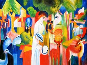 Resim August Macke - Großer Zoologischer Garten k91901 90x120cm Ölbild handgemalt