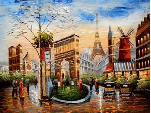 Picture of Modern Art Pariser Stadtleben im Sommer k91902 90x120cm Ölgemälde handgemalt