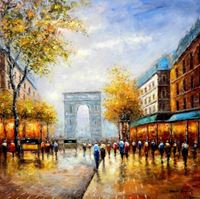 Εικόνα της Modern Art - Sommer am Arc de Triomphe Paris m91938 120x120cm Ölbild handgemalt