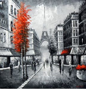 Εικόνα της Modern Art - Paris Spaziergang am Abend m91952 120x120cm Ölbild handgemalt