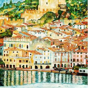 Afbeelding van Gustav Klimt - Malcesine am Gardasee m92004 120x120cm Ölbild handgemalt Museumsqualität