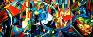 Afbeelding van Franz Marc - Tierabstraktion special edition t91913 75x180cm Ölbild handgemalt