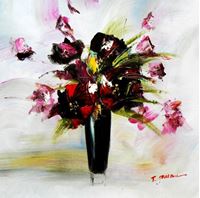 Εικόνα της Modern Art - Buntes Blumenvasen Stillleben e92024 60x60cm modernes Ölgemälde