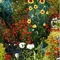 Afbeelding van Gustav Klimt - Garten mit Sonnenblume g92045 80x80cm exzellentes Ölgemälde