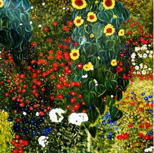 Afbeelding van Gustav Klimt - Garten mit Sonnenblume g92045 80x80cm exzellentes Ölgemälde