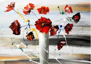 Εικόνα της Modern Art - Buntes Blumenvasen Stillleben i92054 80x110cm modernes Ölgemälde