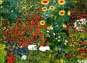 Afbeelding van Gustav Klimt - Garten mit Sonnenblume i92060 80x110cm exzellentes Ölgemälde