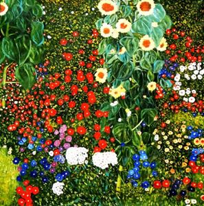 Resim Gustav Klimt - Garten mit Sonnenblume m92065 120x120cm exzellentes Ölgemälde