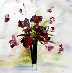 Εικόνα της Modern Art - Buntes Blumenvasen Stillleben m92074 120x120cm modernes Ölgemälde