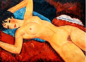 Изображение Amedeo Modigliani - Akt mit blauem Kissen i92013 80x110cm exzellentes Ölbild Museumsqualität