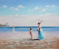 Afbeelding van Sylt - Spaziergang am Strand c92281 50x60cm exzellentes Gemälde