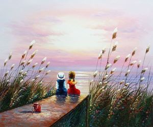Εικόνα της Kinder auf dem Bootssteg c92282 50x60cm handgemaltes Ölgemälde