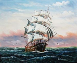 Εικόνα της Segelschiff auf stürmischer See c92283 50x60cm imposantes Ölgemälde