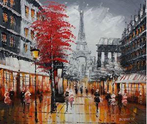 Εικόνα της Modern Art - Paris Spaziergang am Abend c92285 50x60cm Ölbild handgemalt
