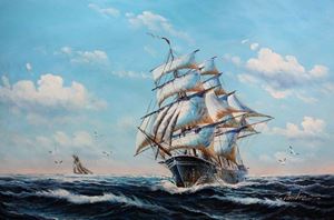 Image de Segelschiff auf stürmischer See d92270 60x90cm imposantes Ölgemälde