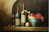Εικόνα της Klassisches Stillleben mit Weinflaschen d92288 60x90cm exzellentes Ölbild