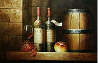 Εικόνα της Klassisches Stillleben mit Weinflaschen d92290 60x90cm exzellentes Ölbild