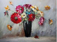 Εικόνα της Modern Art - Buntes Blumenvasen Stillleben k92263 90x120cm modernes Ölgemälde
