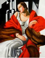 Afbeelding van Homage to T. de Lempicka - Portrait der Madame Boucard a92092 30x40cm Art Deco Ölgemälde handgemalt