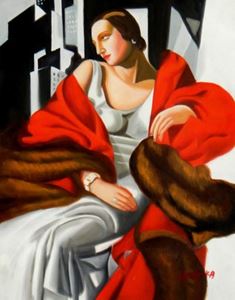 Afbeelding van Homage to T. de Lempicka - Portrait der Madame Boucard a92092 30x40cm Art Deco Ölgemälde handgemalt
