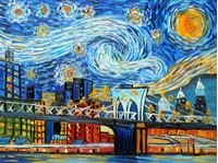 Bild von Vincent van Gogh - Homage New Yorker Sternennacht a92115 30x40cm Ölgemälde handgemalt