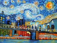 Resim Vincent van Gogh - Homage New Yorker Sternennacht a92116 30x40cm Ölgemälde handgemalt