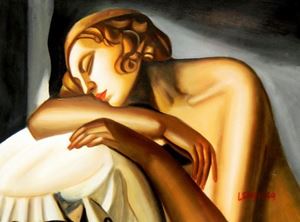 Afbeelding van Homage of Tamara de Lempicka - Die Schläferin II a92505 30x40cm Art Deco Ölbild handgemalt