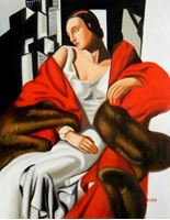 Afbeelding van Homage to T. de Lempicka - Portrait der Madame Boucard b92123 40x50cm Art Deco Ölgemälde handgemalt